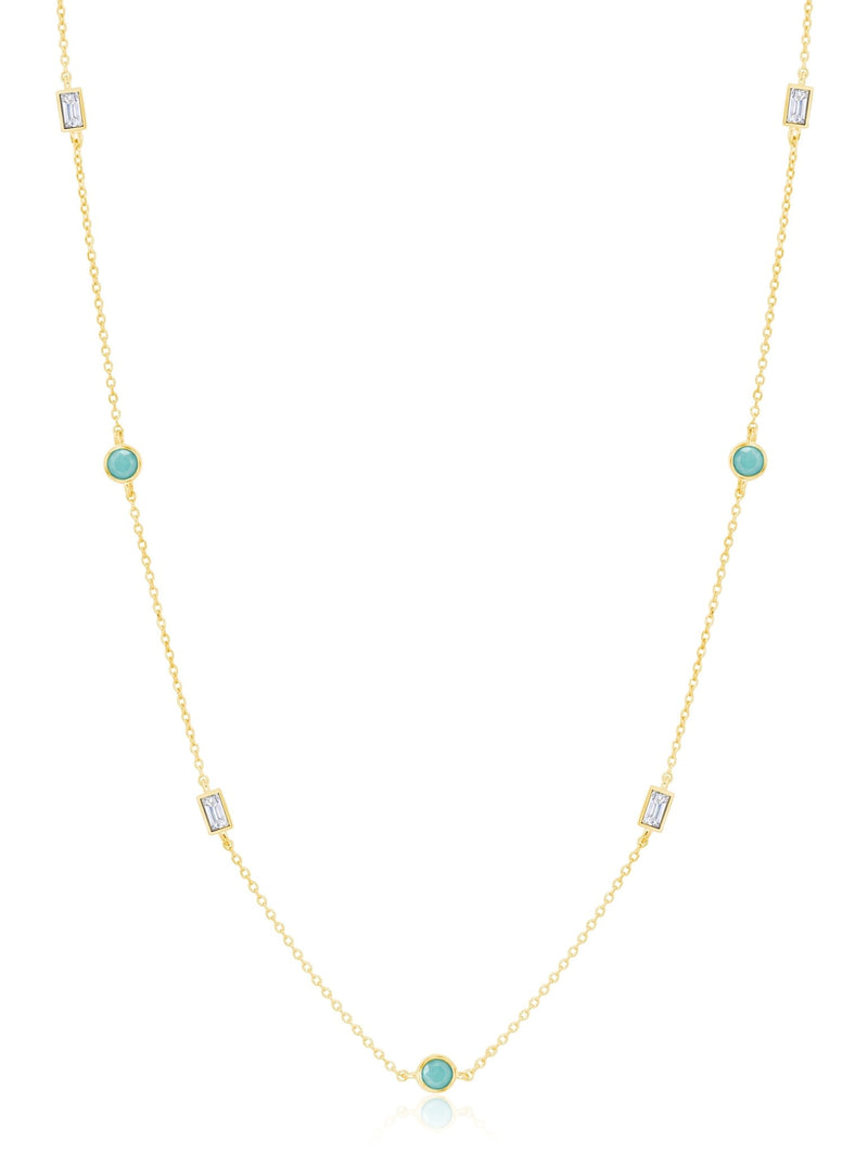 Turquoise and Baguette 16"+2" Multi Station Necklace In 18kt Yellow Gold - CRISLU