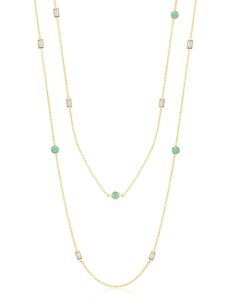 Turquoise and Baguette 36" Multi Station Necklace In 18kt Yellow Gold - CRISLU