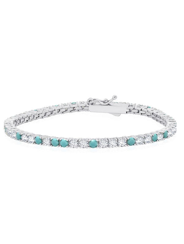 Turquoise and Flawless Cubic Zirconia Tennis Bracelet In Pure Platinum - CRISLU