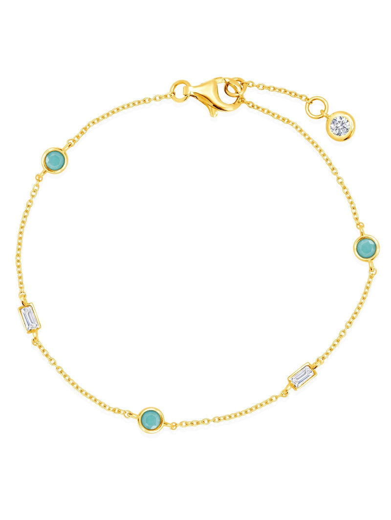 Turquoise Baguette CZ Staion Bracelet In 18kt Yellow Gold - CRISLU