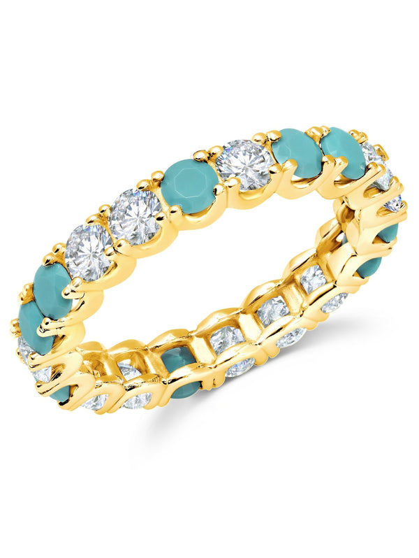 Turquoise & Flawless Cubic Zirconia Eternity Band In 18kt Yellow Gold - CRISLU