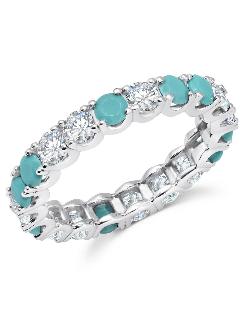 Turquoise & Flawless Cubic Zirconia Eternity Band In Pure Platinum - CRISLU