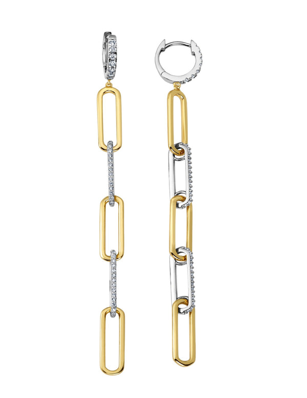 Two Tone Huggie Open Link Earrings Finished in 18kt Yellow Gold - CRISLU