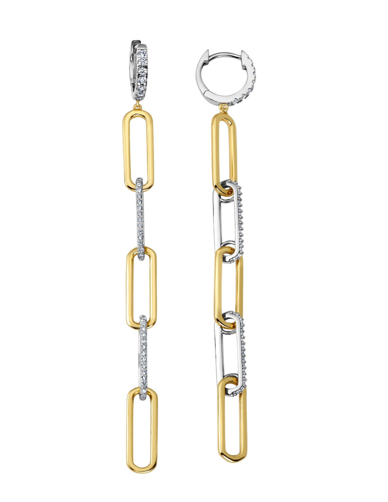 Two Tone Huggie Open Link Earrings Finished in Pure Platinum & 18kt Yellow Gold - CRISLU