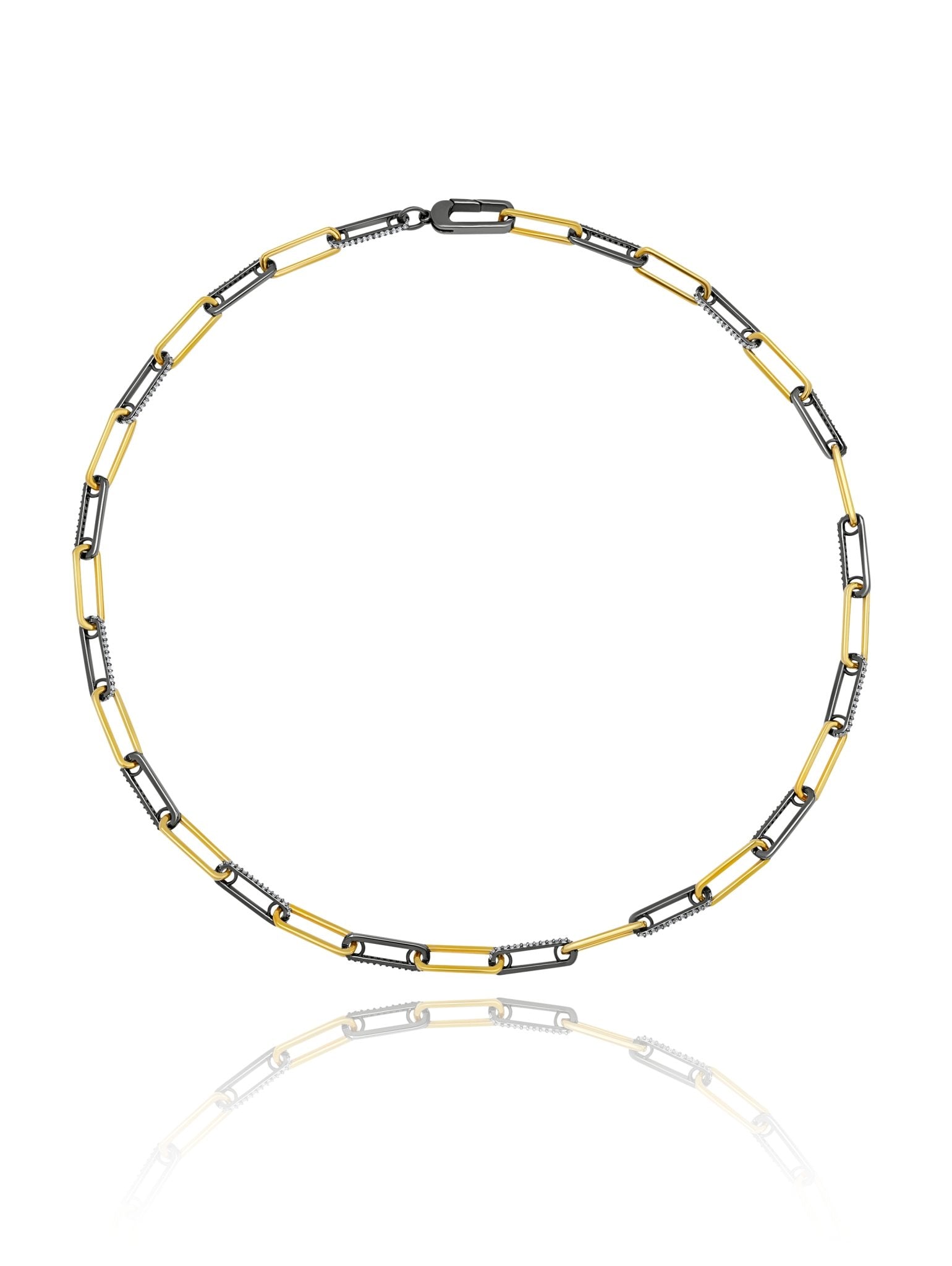 Two Tone Link Pave 18" Necklace Finished in Black Rhodium and 18kt Yellow Gold - CRISLU