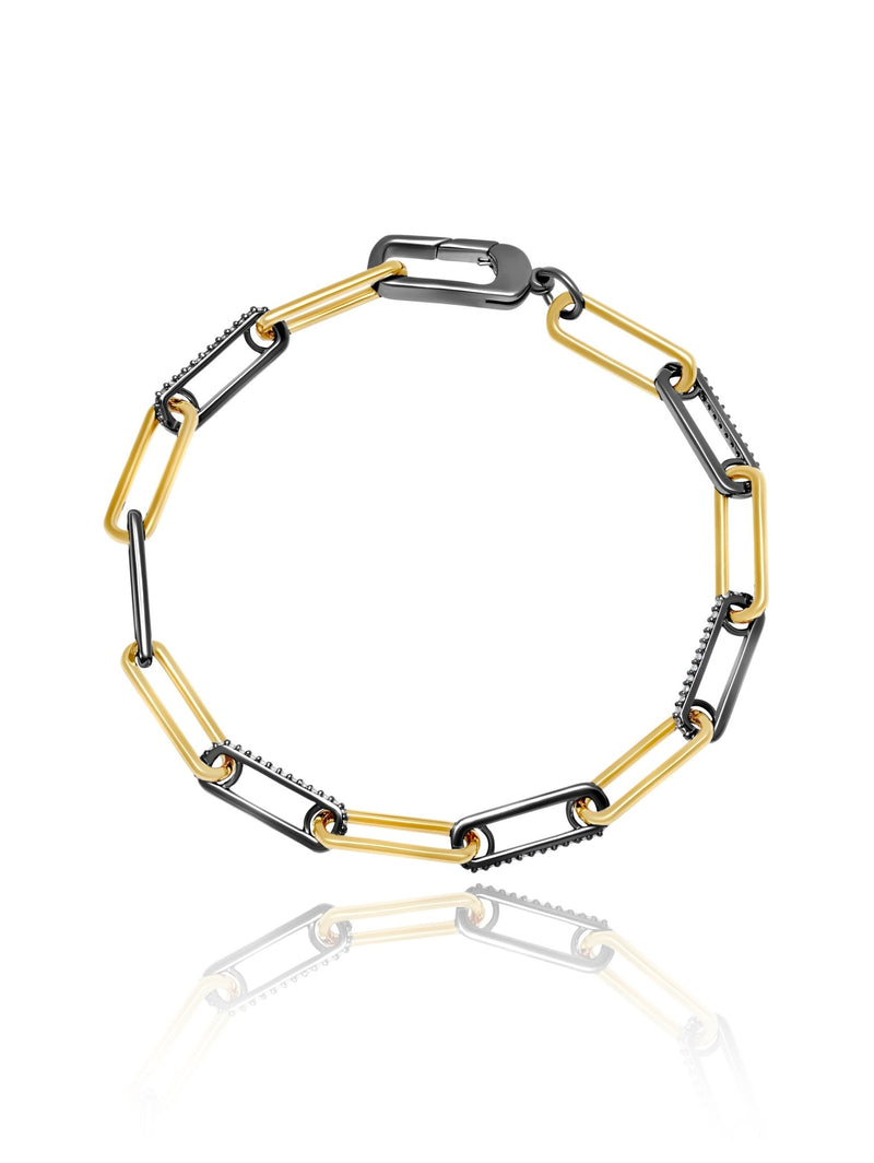 Two Tone Link Pave 7" Bracelet Finished in Black Rhodium and 18kt Yellow Gold - CRISLU
