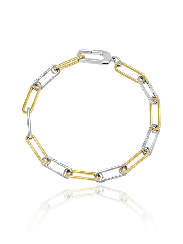 Two Tone Link Pave 7" Bracelet Finished in Pure Platinum and 18kt Yellow Gold - CRISLU