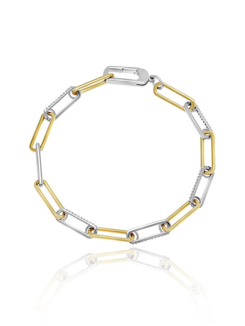 Two Tone Link Pave 7" Bracelet Finished in Pure Platinum and 18kt Yellow Gold - CRISLU