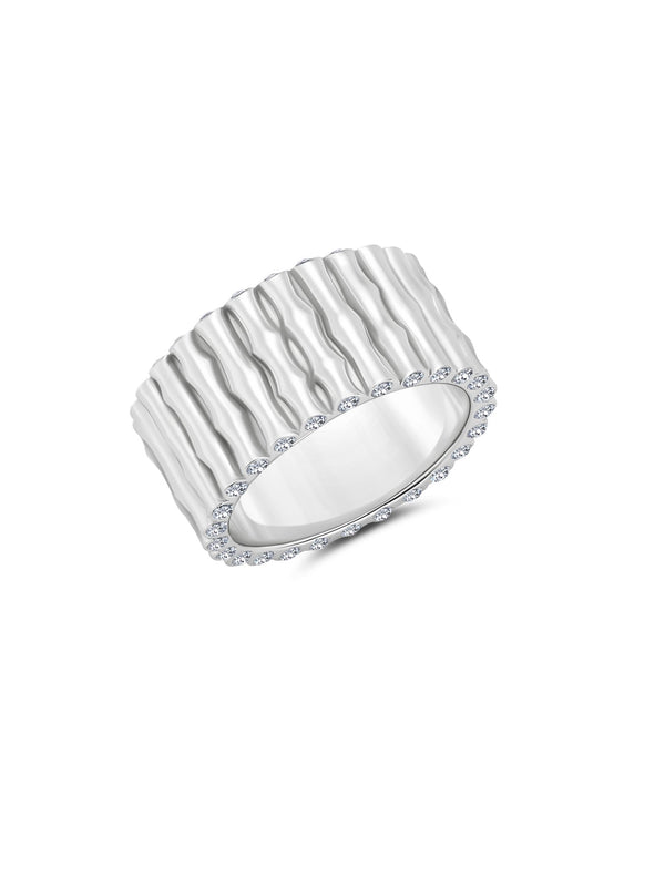 Wide Bamboo Ring Finished in Pure Platinum - CRISLU